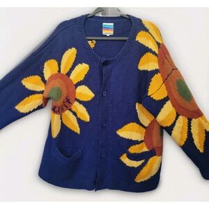 UNIF‎ Vintage Sunflower Womens Med Knitted Petal Cardigan Oversized Navy Vibrant